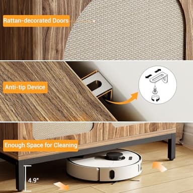 GarveeHome Rattan Sideboard Buffet Cabinet, Kitchen Storage Cabinet with Adjustable Shelf for Living Room, Hallway, Dark Brown - Image 6