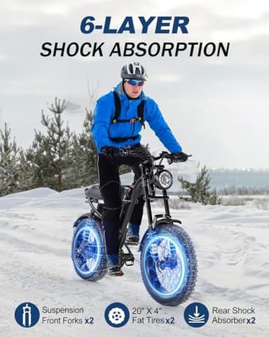 Riding'times 1500W Electric Bike for Adults Full Suspension, 20.4AH Long Seat Dirt Bike with 20" Fat Tire, Max 31MPH & 40-150 Miles, Moped Style Ebike for Snow, Mountains, Road - Image 2