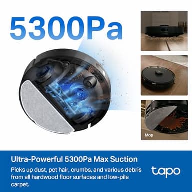 Tapo LiDAR Smart Navigation Robot Vacuum and Mop with Self-Emptying Dock, 5300Pa Max, 97%+ Dust Pickup Rate, Customizable Cleaning, Self-Charging, Compatible with Alexa & Google Home, RV30 Max Plus - Image 3
