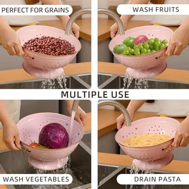 BeFare Metal Colander Set of 2, Strainer Basket with Handles 3.5 & 5 Qt Powder Coated Self-draining Solid Ring Base Metal Large Kitchen Colander Bowel for Pasta Vegetable Fruit (PINK), 2pack - Image 6