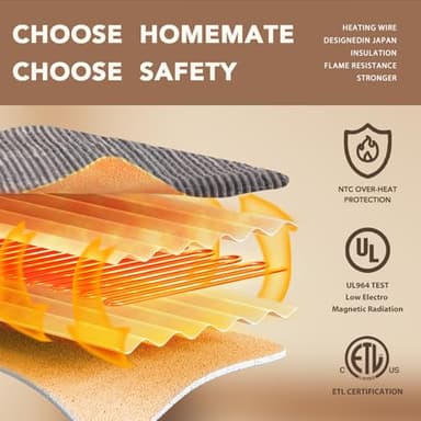 Homemate Heated Blanket Electric Throw - 50"x60" Heating Blanket Throw 1/2/4/6/8 Hours Auto-Off 10 Heat Levels Over-Heat Protection Soft Flannel Sherpa Heater ETL Certification - Image 3