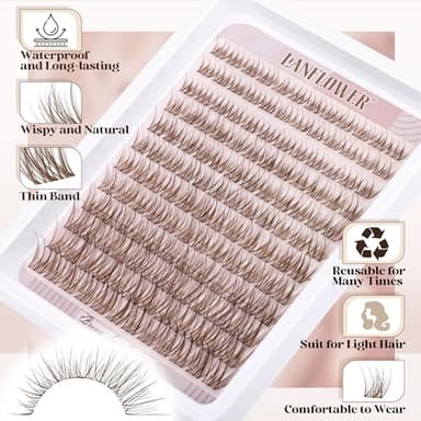Brown Lash Clusters Kit Natural Lash Extension Kit Wispy Eyelash Clusters C Curved Cluster Eyelash Extensions 10-16mm Eyelash Extension Kit Brown Individual Lashes DIY at Home by Lanflower - Image 5