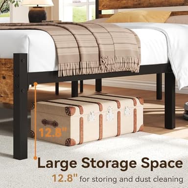 BedsPick 14 Inch Queen Bed Frame Sturdy Metal Bed Frame Queen Size with Wooden Headboard and Footboard, Noiseless/12.4" Under Bed Space/Durable Support//No Box Spring Needed/Anti-Slip, Brown - Image 4