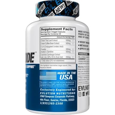 EVL Weight Loss Support Pills - Premium Multipurpose Appetite Metabolism and Fat Loss Support for Men and Women - LeanMode with Green Coffee Bean Extract CLA and Garcinia Cambogia - 50 Servings - Image 3