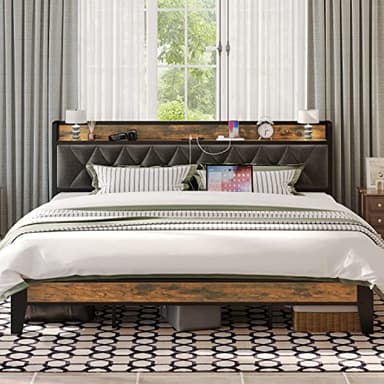 ANCTOR King Size Bed Frame, Storage Headboard with Outlets, Easy to Install, Sturdy and Stable, No Noise, No Box Springs Needed - Perfect for a Good Night's Sleep - Image 1