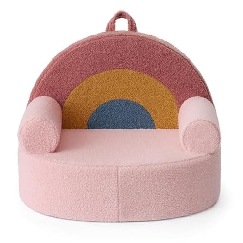 Blissful Diary Toddler Chair Comfy, Foam Kids Chair with Soft Teddy Plush, Toddler Reading Chair with Cute Arclet Designs- Blush Pink - Image 1