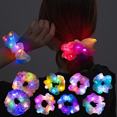 8 Pcs LED Scrunchies for Women - Scrunchy, Light Up Scrunchies for Girls, Colorful Yarn Hair Tie Multi Light Modes, Glow in the Dark Hair Accessories for Christmas Rave Party (#01) - Image 1