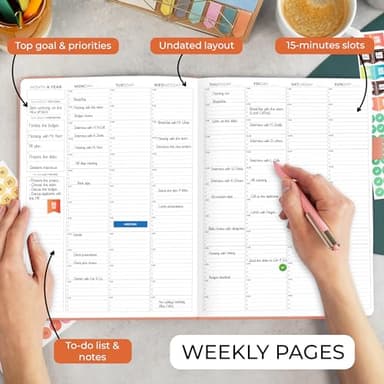 Clever Fox Appointment Book – Hourly Schedule Planner with 15-Minute Increments – Time Box Planner for Daily Work & To-Dos – Weekly & Monthly Spreads, Undated, Hardcover, 8.3x11″ (Terracotta) - Image 3
