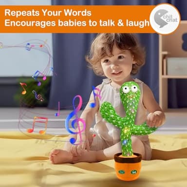 Hunfur Dancing Mimicking Talking Cactus Toy,Funny Gift for Toddler 1 2 3 Year Old Boy Girl,Singing Record Repeat What You Say Light Up Baby Infant Toys 6-12 12-18 Months (Volume Adjustment) - Image 3