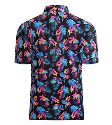 Alex Vando Mens Golf Shirt Moisture Wicking Quick-Dry Print Performance Polo Shirts for Men,Black Leaf,XXL - Image 2