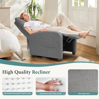SMUG Recliner Chair for Living Room, Leather Recliners, Home Theater Seating with Lumbar Support with Adjustable Backrest and Footrest, Modern Living Room Furniture with Padded Seat, Grey Seating - Image 5