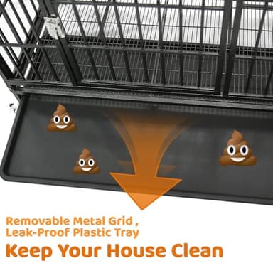 Homey Pet 37 inch Stackable Heavy Duty Dog Crate, Indestructible Escape Proof Dogs Cage Kennel with Lockable Wheels, Removable Tray & Metal Grid, Double Doors for High Anxiety Medium/Small Dogs - Image 5