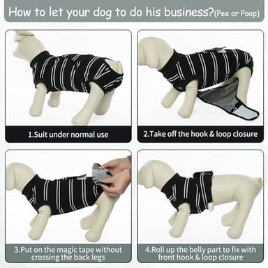 Kuoser Dog Surgery Recovery Suit for Female Male Dogs, Stripes Spay Neuter Anti-Licking Dog Onesie, Surgical Suit Snugly Pet Post Surgery Vest Bodysuit for Abdominal Wounds Skin Disease, Black XL - Image 5