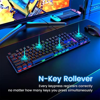 RisoPhy Mechanical Gaming Keyboard, RGB 104 Keys Ultra-Slim LED Backlit USB Wired Keyboard with Blue Switch, Durable Abs Keycaps/Anti-Ghosting/Spill-Resistant Computer Keyboard for PC Mac Xbox Gamer - Image 9