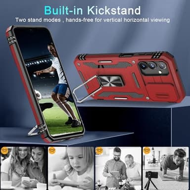 DEERLAMN Case for Samsung Galaxy A16 5G with Slide Camera Cover+Screen Protector (1 Pack), Rotated Ring Kickstand Military Grade Shockproof Protective Cover-Red - Image 4