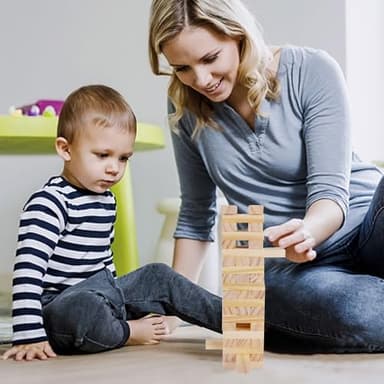 Glintoper Tic Tac Toe & Tumble Tower Blocks Tables Game Set, Classic Wood Stacking Game & XOXO Board Games for Kids Family, Living Room Rustic Coffee Table Decor, Travel Strategy Board Games - Image 5