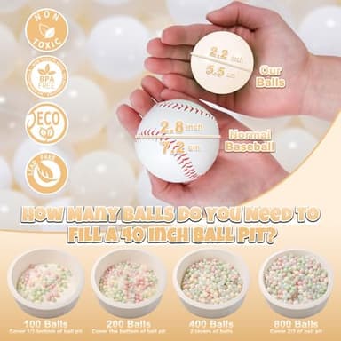 GOGOSO Ball Pit Balls Plastic Playballs for Baby Toddlers Kids Boys Girls Playhouse Decor Play Pool Fun Phthalate-Free BPA-Free Bath Toy White Beige Transparent,100 Balls - Image 2