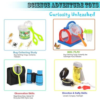 ESSENSON Outdoor Explorer Kit & Bug Catcher Kit with Binoculars, Compass, Magnifying Glass, Critter Case and Butterfly Net Great Toys Kids Gift for Boys & Girls Age 3-12 Year Old Camping Hiking - Image 3