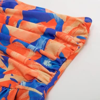 Women's 2024 Summer Bohemian Floral Printed Strapless Beach Party Long Maxi Dress Blue Orange - Image 4