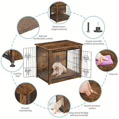 DWANTON Dog Crate Furniture with Cushion, Wooden Kennel Table with Double Doors, Indoor Dog House, Small/Medium/Large/Extra Large Size, 27.2" L, Rustic Brown - Image 3