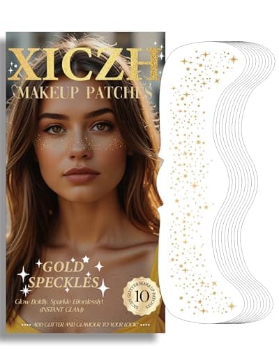 XICZH Face Glitter, Gold Temporary Face Tattoos Stickers, Body Face Glitter for Women Girls, Country Concerts Singer Festival Rave Accessories (Gold - 10 pcs) - Image 1