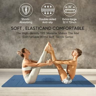 Yoga Mat Non Slip TPE Thick Yoga Mat with Alignment Mark, Large Size 72"L x 32"W x 0.32"Th or 0.24"Th, Anti-Tear Exercise & Fitness Mat for Yoga, Pilates & Floor Workouts (Blue Black, Thickness-8mm) - Image 6