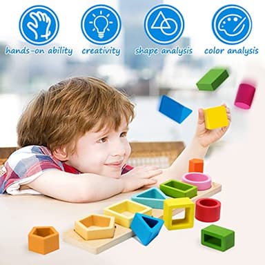 Symdiro Montessori Toys for 1 2 3 Year Old Boys Girls-Wooden Sorting & Stacking Toys for Baby Toddlers,Educational Shape Color Sorter Preschool Kids Gifts… - Image 2
