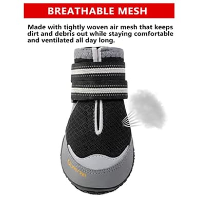 QUMY 4PCS Dog Boots for Large Dogs, Medium Dog Shoes & Paw Protectors for Hot Pavement, Summer Heat Protection, Mesh Breathable Nonslip Dog Booties for Hardfloors, Walking Running Hiking Black Size 8 - Image 3