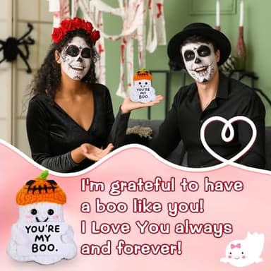 Halloween Boo Basket Stuffers for Women Him Her, Anniversary Birthday Gifts for Boyfriend Girlfriend Husband Wife, You Are My Boo Handmade Positive Crochet Ghost, Romantic I Love You Gift for Couple - Image 2
