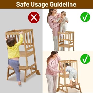 COSYLAND Toddler Standing Tower - Adjustable Height Toddler Kitchen Stool Helper - Kids Kitchen Step Stool for Learning with Removable Safety Railing Natural - Image 6