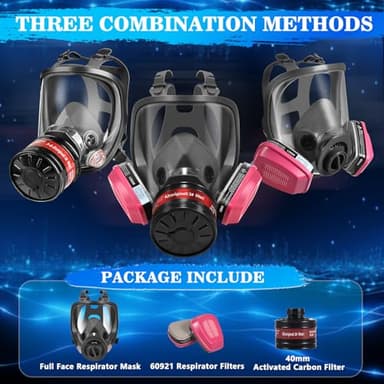 Full Face Gas Masks Survival Nuclear and Chemical with 40mm Activated Carbon Filter and 60921 Filters/Cartridges, Respirator Mask With Filters Against Dust, Organic Vapor, Paint, Welding, Chemicals - Image 7