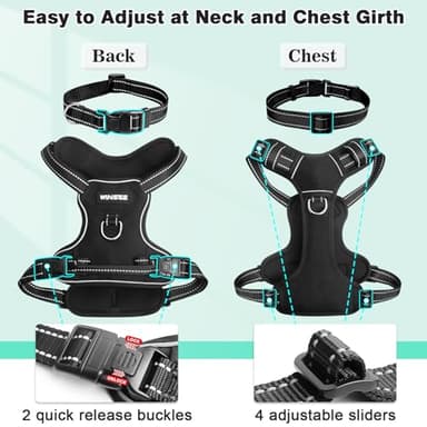WINSEE Dog/Pet Harnesses No Pull with Dog Collar, Adjustable Reflective Oxford Outdoor Vest, Front/Back Leash Clips for Small, Medium, Large, Extra Large Dogs, Easy Control Handle for Walking - Image 5