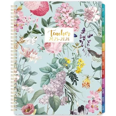 Teacher Planner 2025-2026 - Teacher Lesson Planner 2025-2026 with Colorful Tabs, July 2025 - June 2026, 25-26 Teacher Planners Weekly and Monthly, 8.3" x 11", Academic Year Lesson Plan Book, Twin-Wire Binding - Floral - Image 1