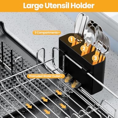 TOOLF Expandable Dish Rack, Dish Drying Rack for Kitchen Counter, Foldable Dish Dryer Rack, Stainless Steel Dish Drainer Racks with Cutlery Holder, Collapsible Dish Drying Racks Large Size,Black - Image 6