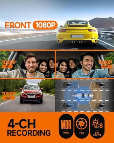 Neideso 360° Dash Cam Front and Rear Inside, 4 Channel FHD 4 * 1080P, Wi-Fi GPS Voice Control Car Camera, Front 2K+1080P*2 Dash Camera for Cars, with 64GB SD Card, Night Vision, 24H Parking Mode(N300) - Image 6