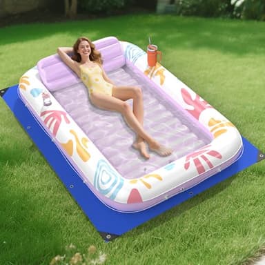 Inflatable Tanning Pool Lounger Float with Protection Tarp, 85" x 57" Pool Floats Adult w/Pillow, 6 in 1 Suntan Tub Raft Floatie, Sunbathing Water Bed Lounge Blow Up Kids Ball Pit Party Gifts-Purple - Image 1