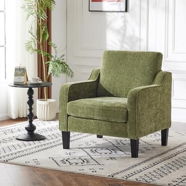 VINGLI Accent Chair for Living Room Chairs Olive Green Reading Chair for Bedroom Scooped Arm Chair Mid Century Modern Accent Chairs Upholstered Comfy Chair for Apartment, Waiting Room - Image 2