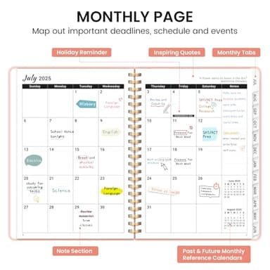 Academic Planner 2025-2026 For Women & Men, Monthly and Weekly Calendar Planner, Jul 2025 - Jun 2026, A5 (6.3" x 8.5"), Teacher Student Planning Book with Tabs, Ideal for Office School Supplies - Pink - Image 2