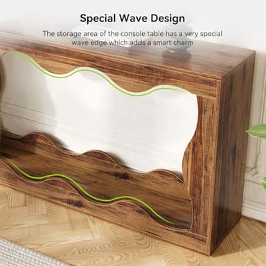 LITTLE TREE 63-Inch Entryway Table, Chic Design, Farmhouse Sofa Table Behind Couch, Scalloped Console Table with Build-in Storage Space for Entryway, Living Room, Hallway - Image 5