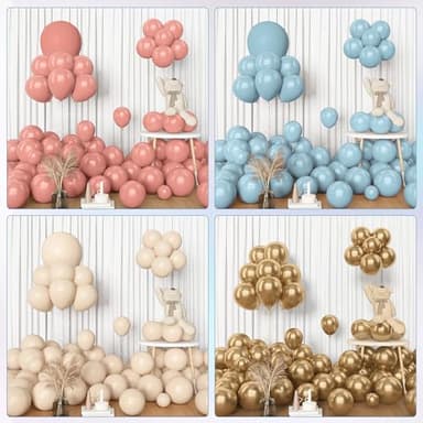 Amandir 153pcs Pink Blue Balloon Garland Arch Kit, Different Sizes 18 12 10 5 inch Dusty Pink Blue Nude Latex Metallic Confetti Gold Balloons for Gender Reveal Neutral Bear Baby Shower Decorations - Image 7
