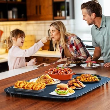 Warming Mat for Food, Voriah Electric Warming Tray with 99H Timer & 8 Temperature Settings, Foldable Food Warmer with °C/°F Switch, Keeps Food Warm at Buffets, Sabbath, Family Gatherings(Dark Blue) - Image 8