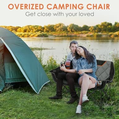 EMERIT Oversized Double Duo Camping Chair Folding Camping Loveseat 2 Person Camping Couch Heavy Duty Lawn Chairs for Outside with Padded Seats & Armrests-Support 650LBS - Image 7