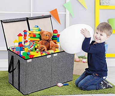 YOLOXO Large Kids Toy Box Chest Storage organizer with Double Flip-Top Lid - Collapsible Sturdy Toy Organizers And Storage Bins With Big Handles For Nursery, Playroom, 26.8"x13.8"x16"(Grey) - Image 7