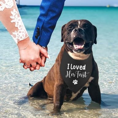 I Loved Her First Wedding Engagement Dog Bandana Valentine's Dog Bandana Black Dog Wedding Engagement Bandana Announcement Pet Accessories for Dog Lover - Image 6