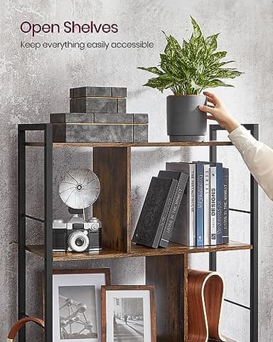 VASAGLE Bookshelf, 5-Tier Bookcase, Storage Shelving Unit, Display Shelf with Open Compartments for Living Room, Home Office, Bedroom, Industrial, Rustic Brown and Black ULBC121B01 - Image 9