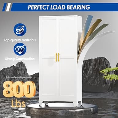 GAIOUS 71" Tall Metal Storage Cabinet with 2 Doors and 4 Adjustable Shelves, Kitchen Pantry Cabinet White Freestanding Cupboard, 5 Tier Multifunctional Steel Storage for Office, Kitchen, Dining Room - Image 7