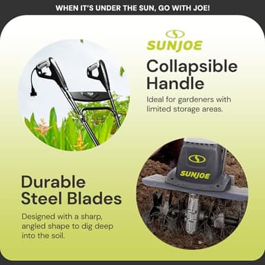 Sun Joe Electric Garden Tiller Cultivator, Steel Tines, 12 Amp, 16 Inch, Black - Heavy-Duty Gardening Machine & Equipment for Gardens, Lawns & Yards, TJ603E - Image 5