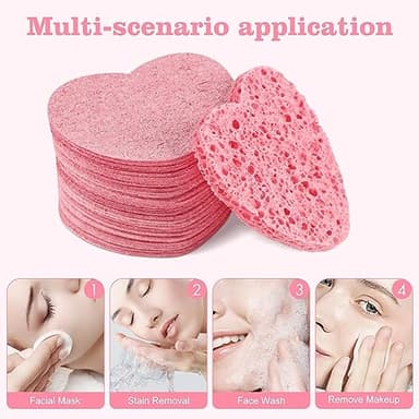 60-Count Compressed Facial Sponges With Container, Heart Shape Face Sponge, 100% Natural Pads for Cleansing, Massage, Pore Exfoliating Mask, Makeup Removal (Pink) - Image 6