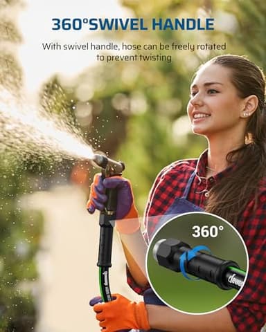 DEWENWILS Garden Hose 5/8" × 25ft, Heavy Duty, Flexible, Lightweight Hybrid Water Hose with Swivel Handle in Solid Aluminum Fittings, No Kink, CE & RoHS Listed, Black+Green - Image 4