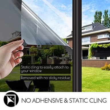 HIDBEA One Way Privacy Window Film, Daytime Mirror Reflective Heat Control UV Sun Blocking Non-Adhesive Static Cling Window Tint for Home and Office(Black-Silver, 17.5 Inch x 6.5 Feet) - Image 5